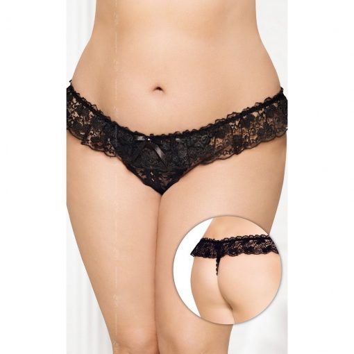 Bikini tanga Ruffle Lace negri XL-XXXL – Lenjerie Sexy XXL –