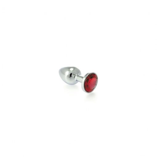 Butt Plug Small Metalic argintiu cu cristal rosu – Dop Anal –