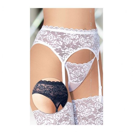 Set Portjartier si Bikini Flower Lace S/M negru – Portjartiere –